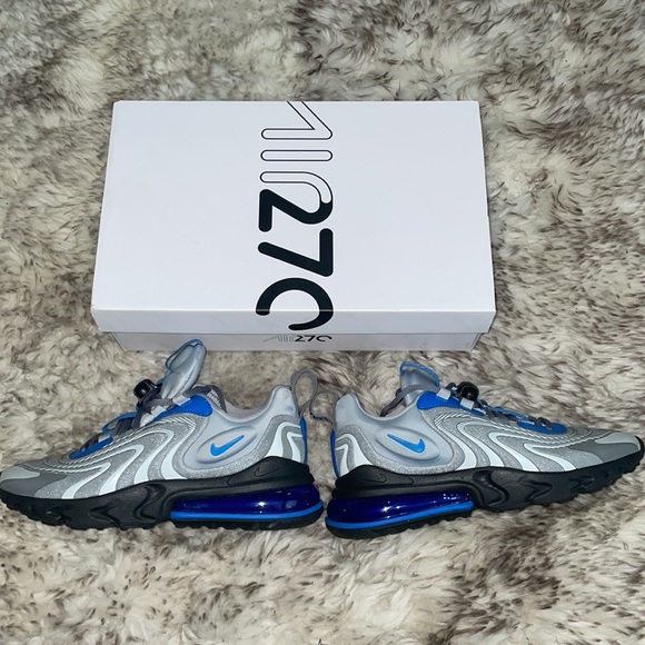 Nike Air Max 270 React Eng Light Smoke Grey Battle Blue Size 6 Youth - Picture 2 of 7